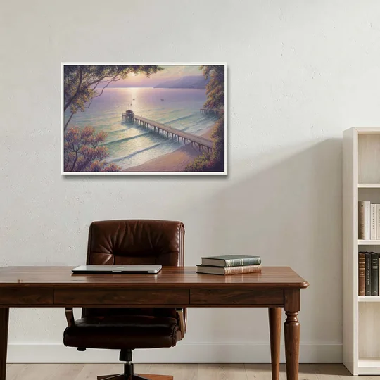 Los Muertos Pier - White Framed Canvas Wall Art - Office - 36x24