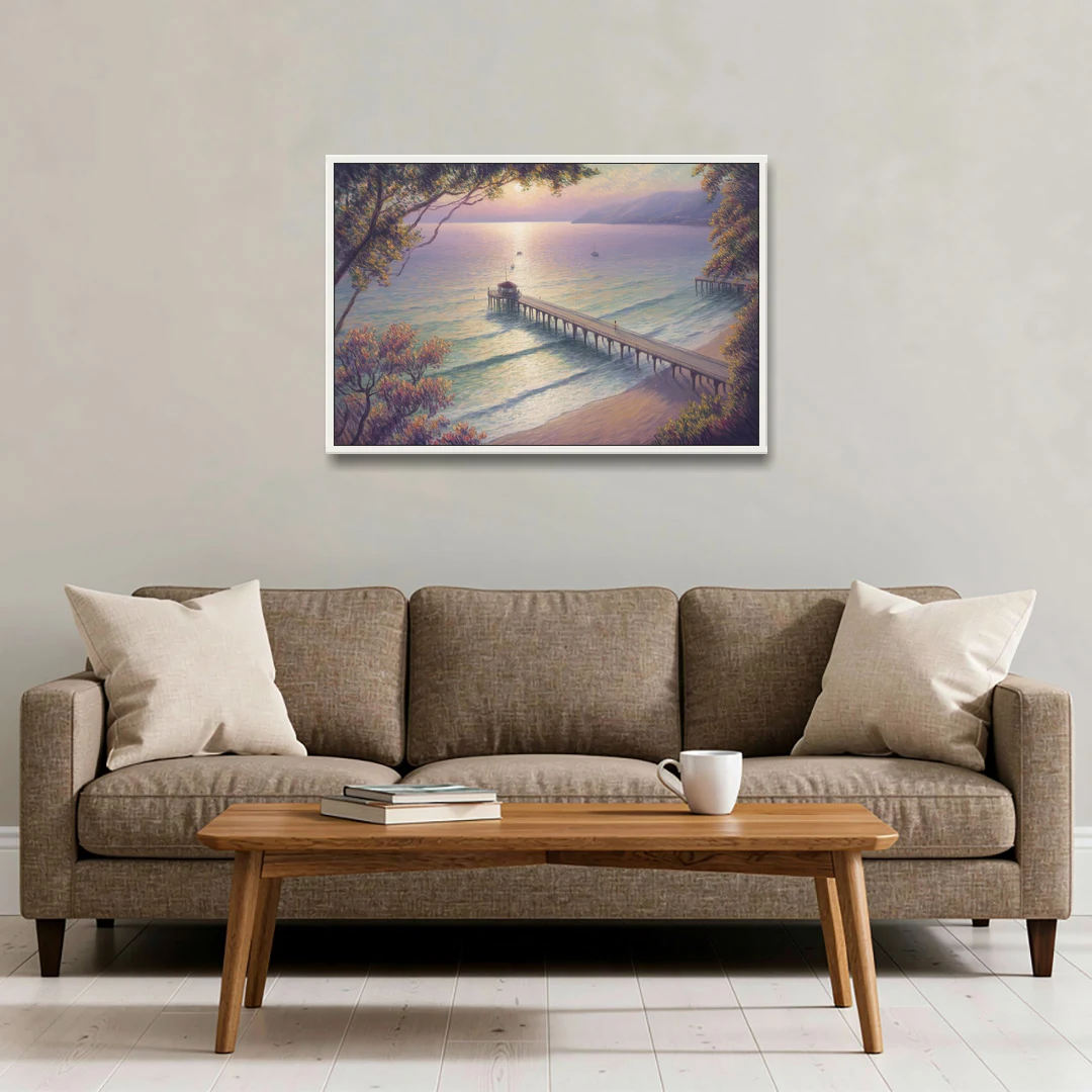 Los Muertos Pier - White Framed Canvas Wall Art - Sofa - 36x24