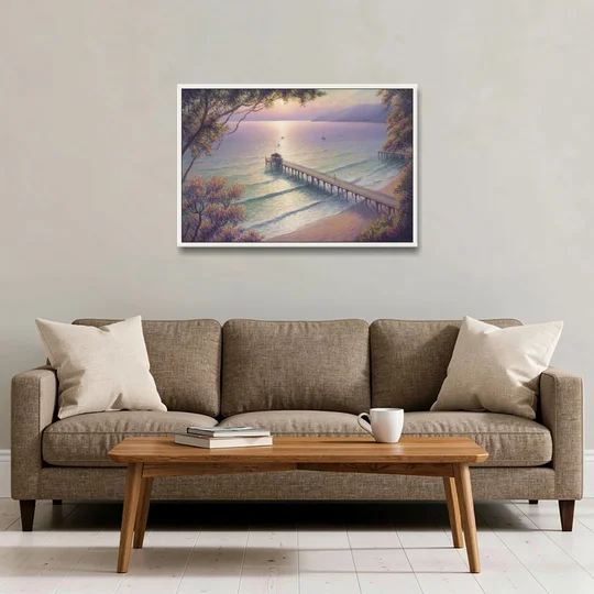 Los Muertos Pier - White Framed Canvas Wall Art - Sofa - 36x24