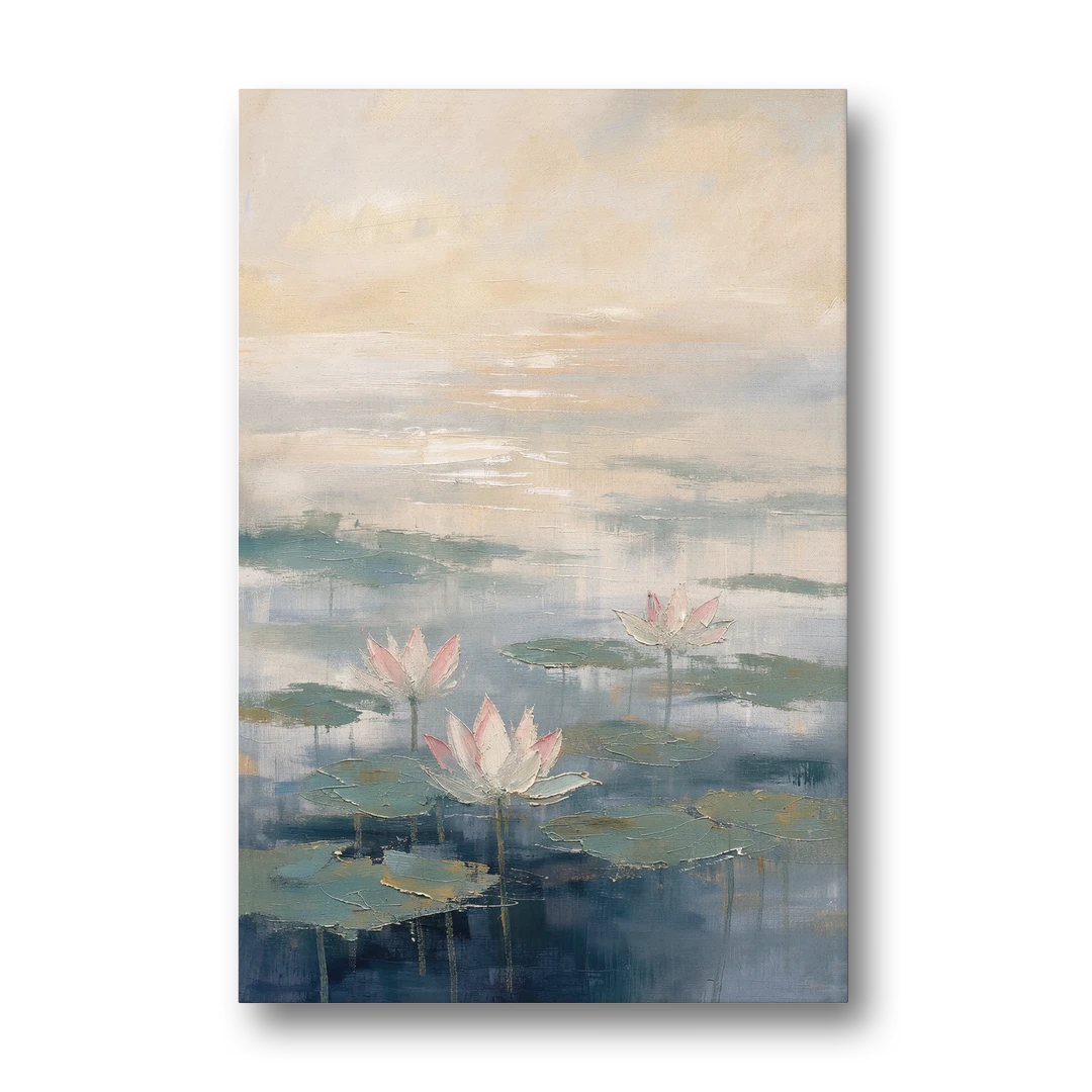 Lotus Flower Art in First Light Mist - Canvas Wall Art - Front