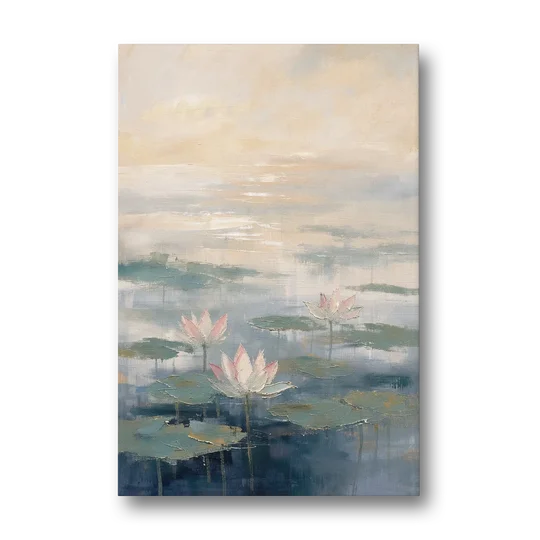 Lotus Flower Art in First Light Mist - Canvas Wall Art - Front