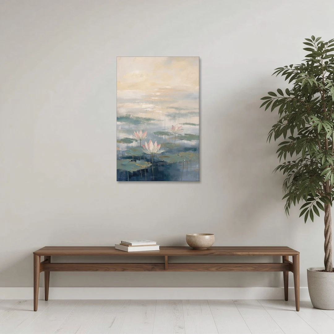 Lotus Flower Art in First Light Mist - Canvas Wall Art - Coffee Table - 24x36