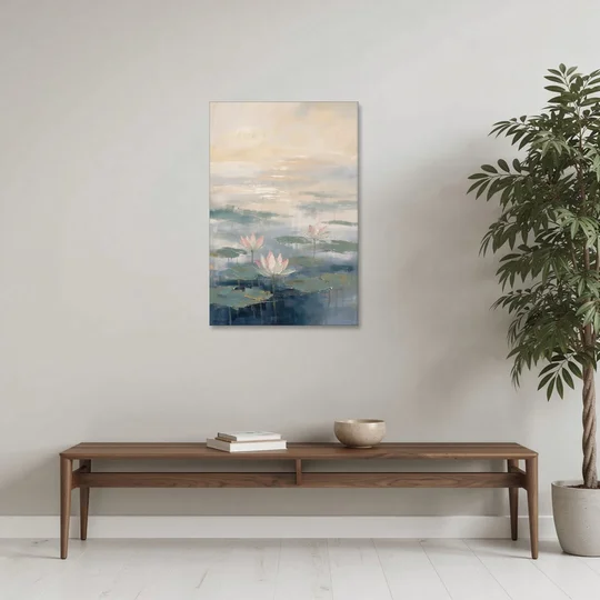 Lotus Flower Art in First Light Mist - Canvas Wall Art - Coffee Table - 24x36