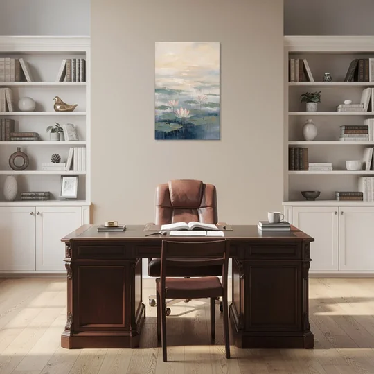 Lotus Flower Art in First Light Mist - Canvas Wall Art - Office - 24x36