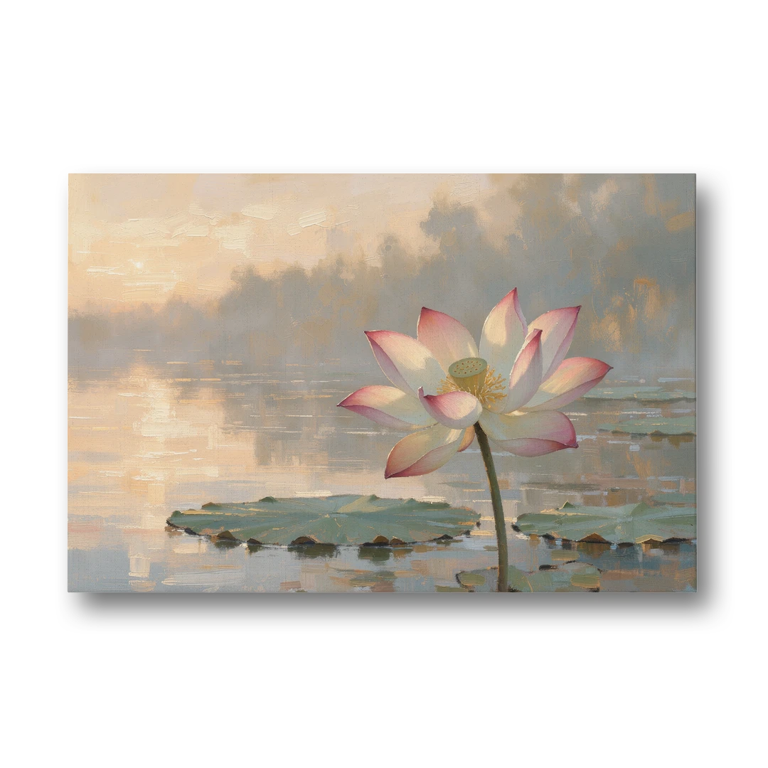 Lotus Flower Painting Opening at Dawn - Canvas Wall Art - Front
