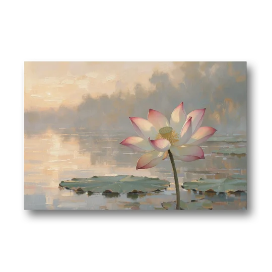 Lotus Flower Painting Opening at Dawn - Canvas Wall Art - Front