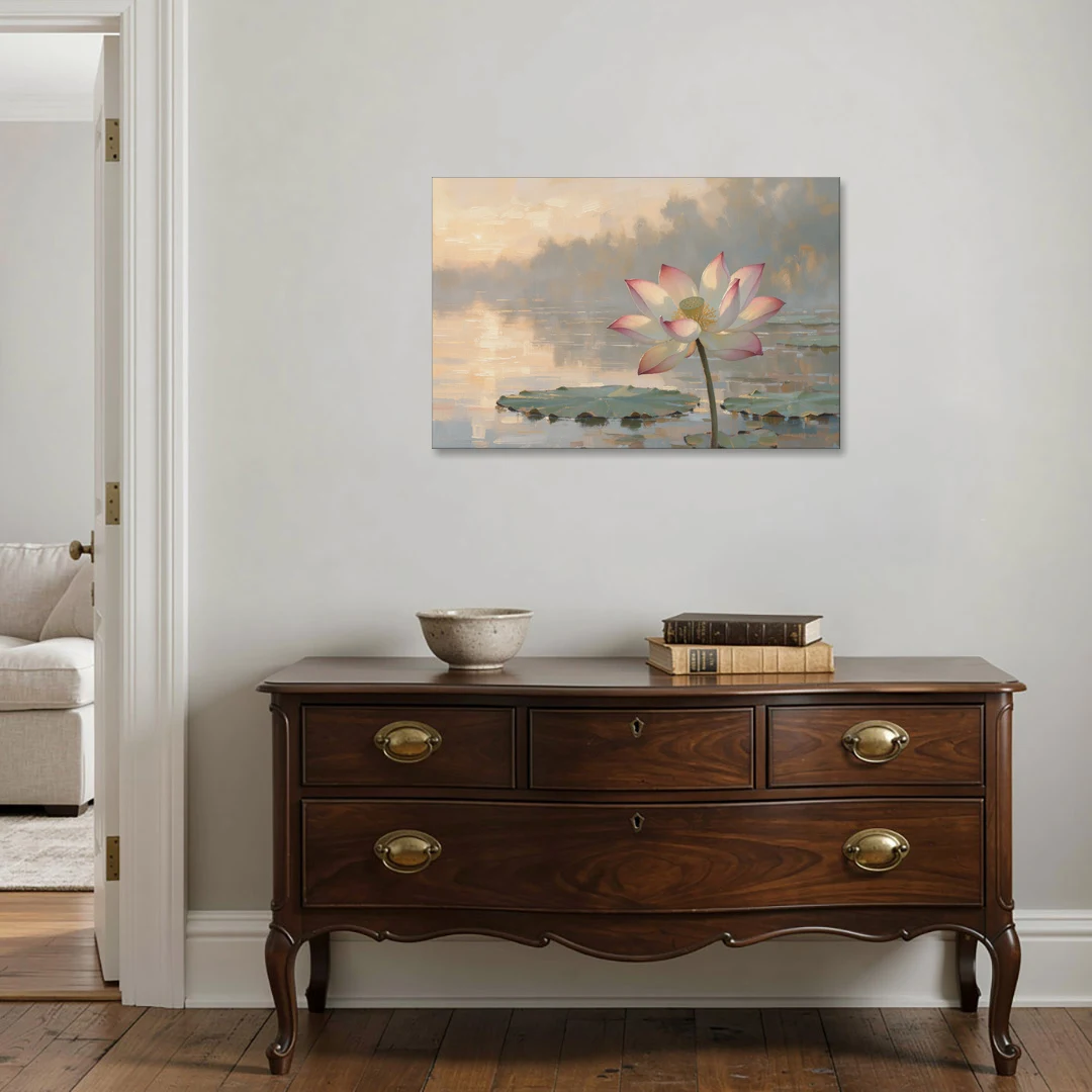 Lotus Flower Painting Opening at Dawn - Canvas Wall Art - Coffee Table - 36x24