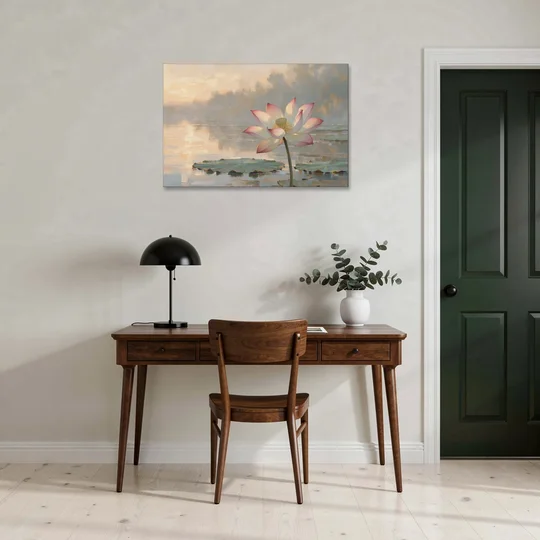 Lotus Flower Painting Opening at Dawn - Canvas Wall Art - Office - 36x24
