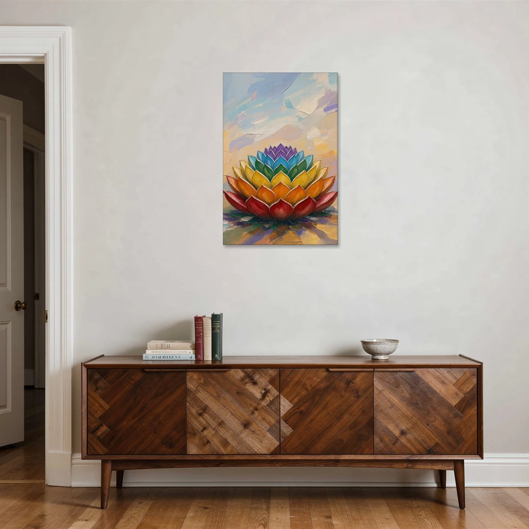 Lotus Mandala Wall Art in Rising Chakra Tiers - Canvas Wall Art - Coffee Table - 24x36