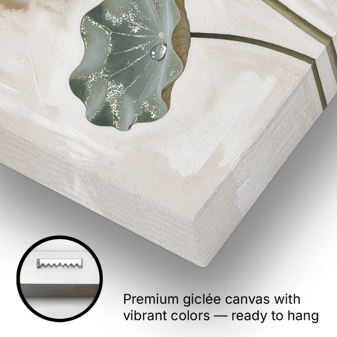 Lotus Painting with Closed Bud and Dewdrop - Canvas Wall Art - Gallery Wrap Corner