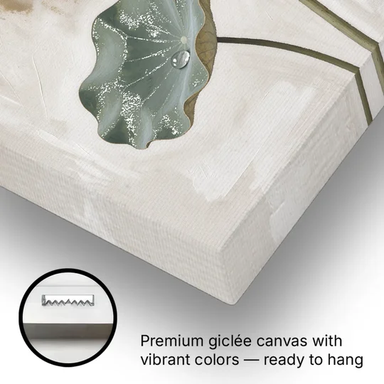 Lotus Painting with Closed Bud and Dewdrop - Canvas Wall Art - Gallery Wrap Corner