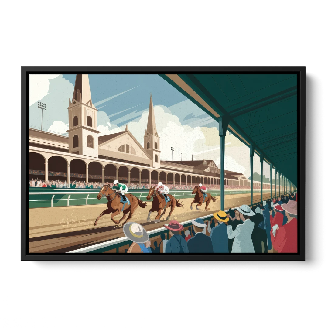 Louisville Churchill Downs Scene - Black Framed Canvas Wall Art - Front