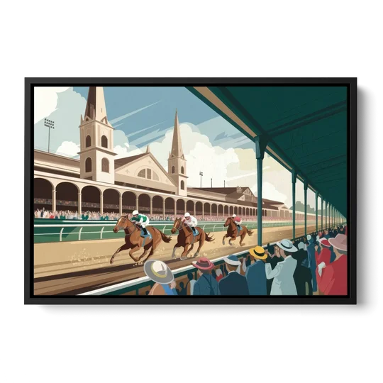 Louisville Churchill Downs Scene - Black Framed Canvas Wall Art - Front