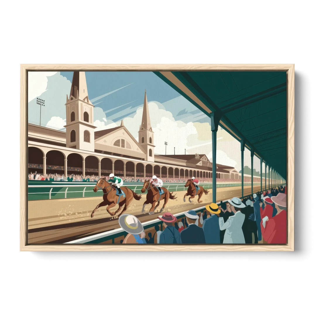Louisville Churchill Downs Scene - Oak Framed Canvas Wall Art - Front