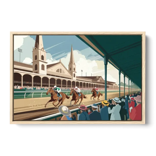 Louisville Churchill Downs Scene - Oak Framed Canvas Wall Art - Front