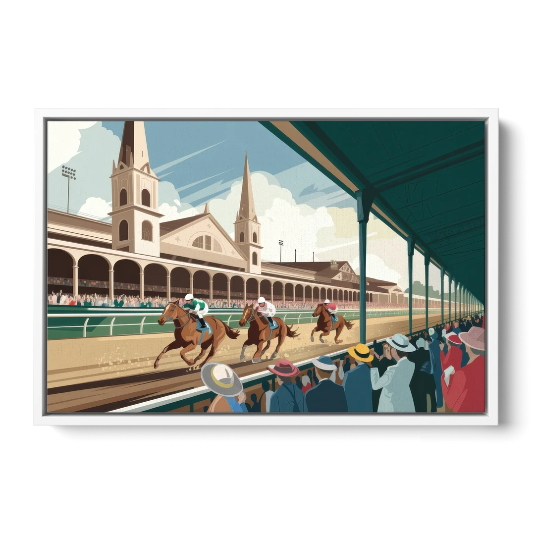 Louisville Churchill Downs Scene - White Framed Canvas Wall Art - Front