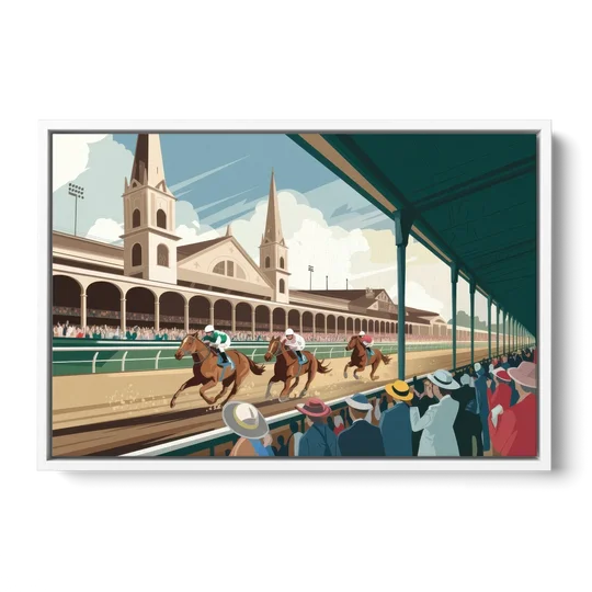 Louisville Churchill Downs Scene - White Framed Canvas Wall Art - Front