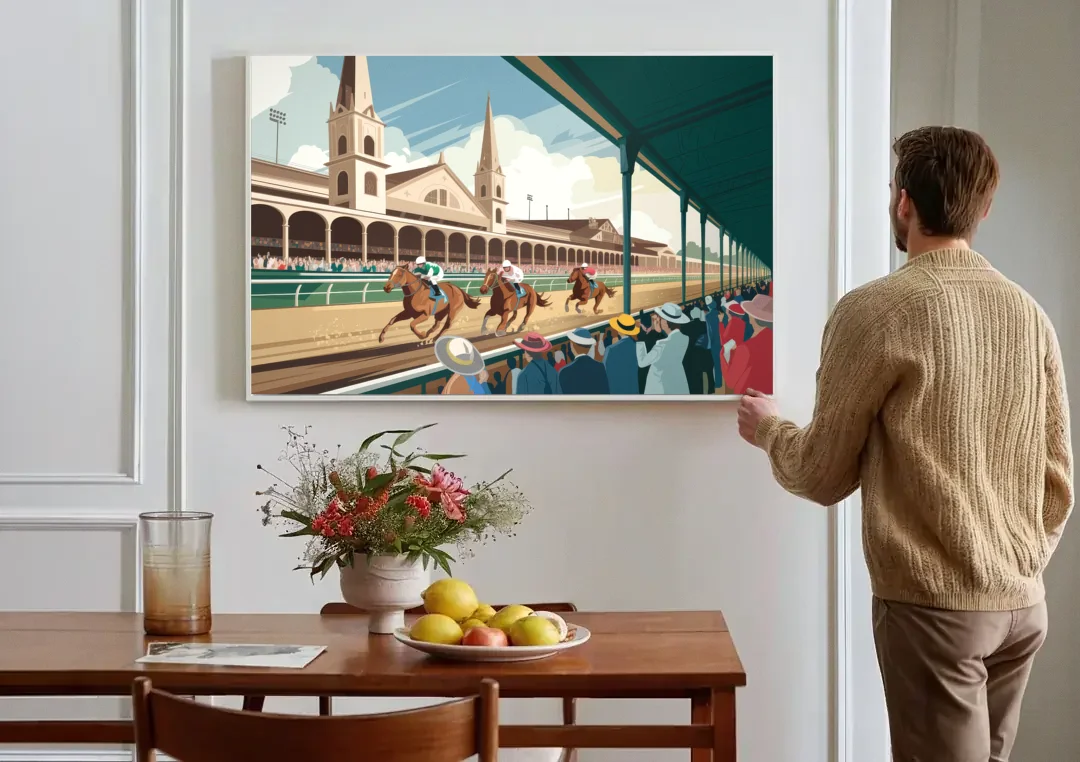 Louisville Churchill Downs Scene canvas wall art above a dining table