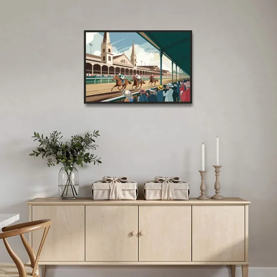 Louisville Churchill Downs Scene - Black Framed Canvas Wall Art - Coffee Table - 36x24