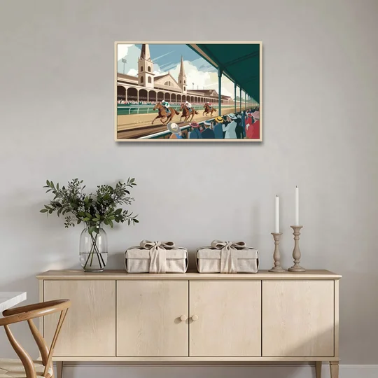 Louisville Churchill Downs Scene - Oak Framed Canvas Wall Art - Coffee Table - 36x24