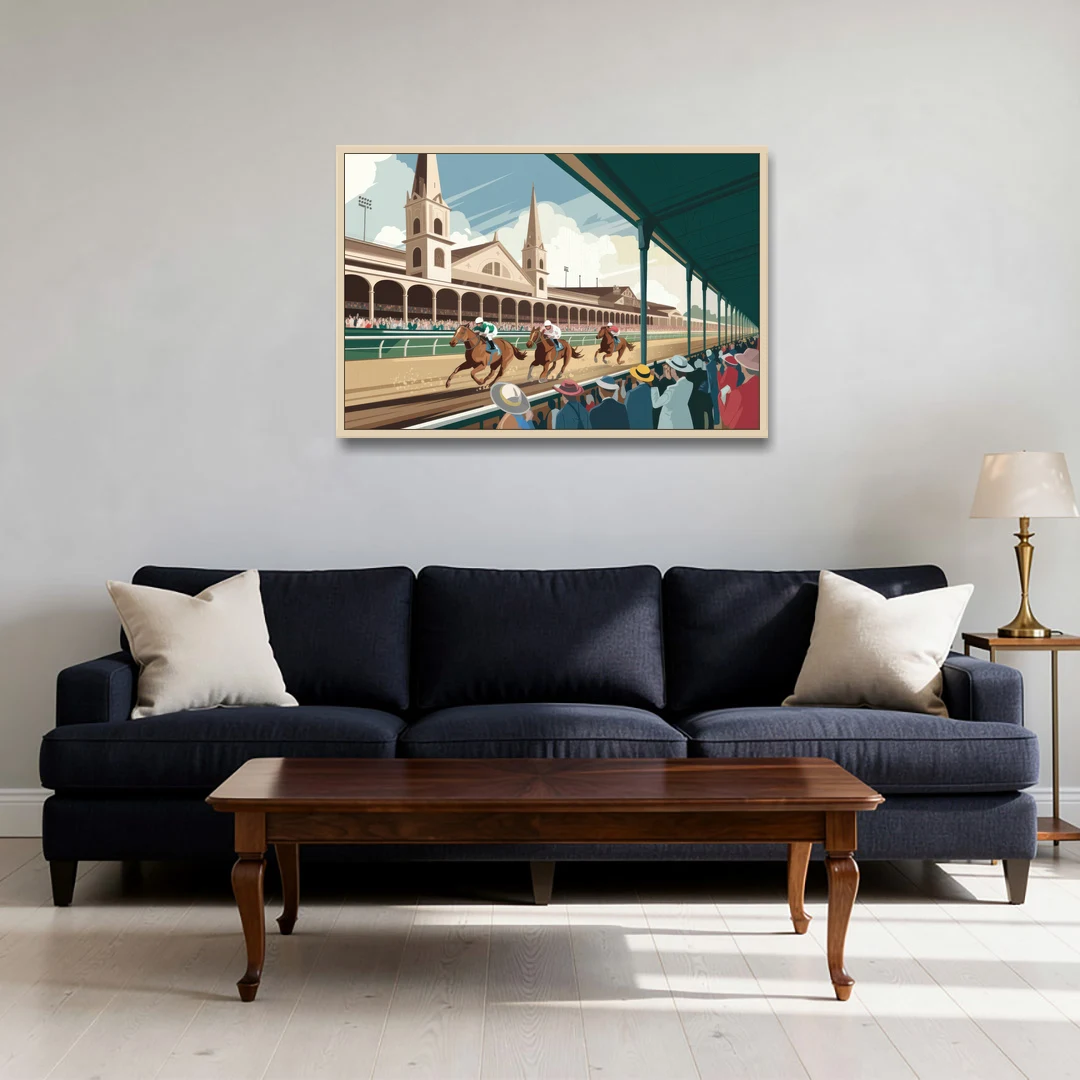 Louisville Churchill Downs Scene - Oak Framed Canvas Wall Art - Sofa - 36x24