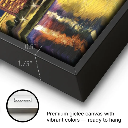 Louisville Cityscape Glow - Black Framed Canvas Wall Art - Gallery Wrap Corner