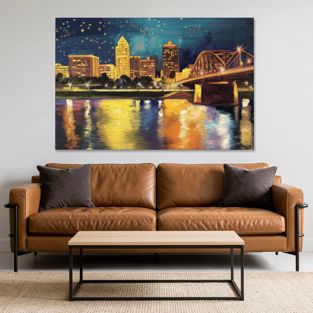Louisville Cityscape Glow - Canvas Wall Art - Sofa - 60x40