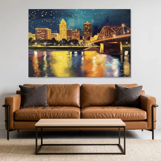 Louisville Cityscape Glow - Canvas Wall Art - Sofa - 60x40