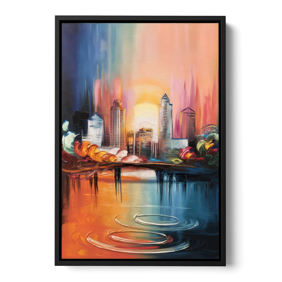 Louisville Skyline at Sunrise - Black Framed Canvas Wall Art - Front
