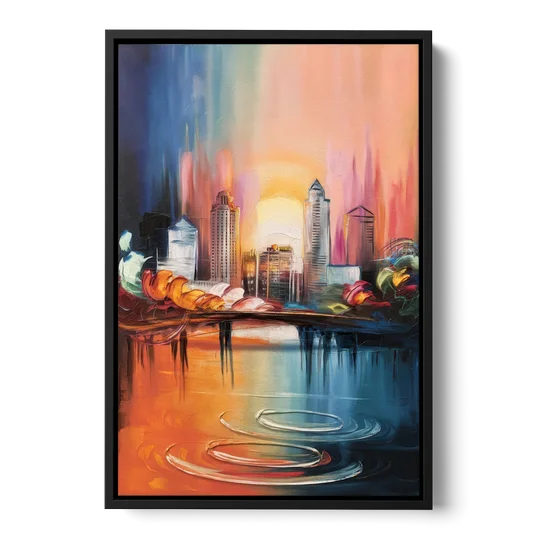 Louisville Skyline at Sunrise - Black Framed Canvas Wall Art - Front