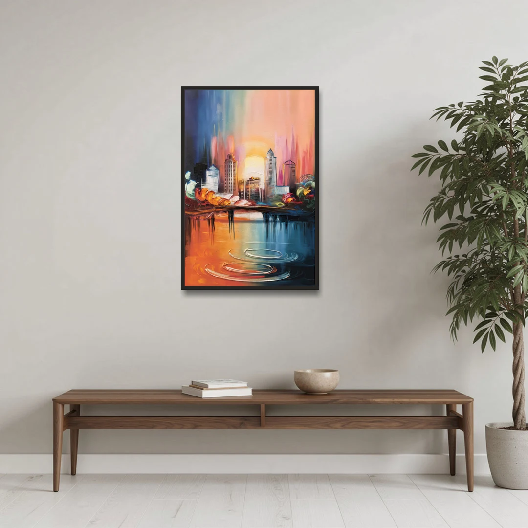 Louisville Skyline at Sunrise - Black Framed Canvas Wall Art - Coffee Table - 24x36