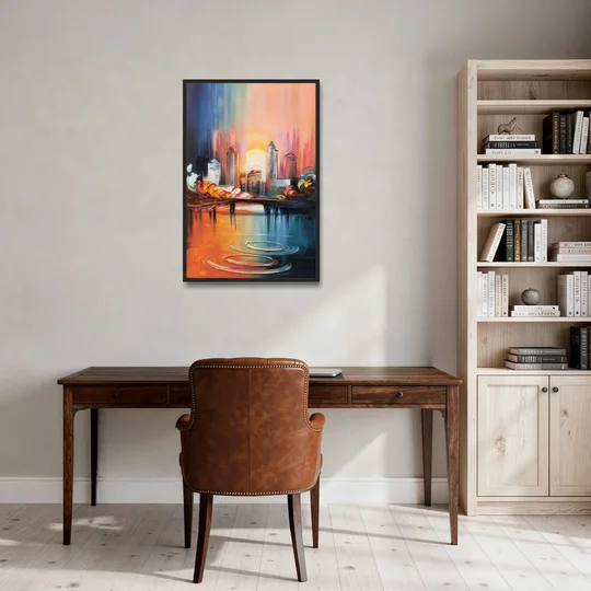 Louisville Skyline at Sunrise - Black Framed Canvas Wall Art - Office - 24x36