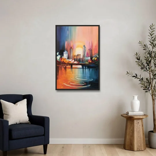 Louisville Skyline at Sunrise - Black Framed Canvas Wall Art - Sofa - 24x36