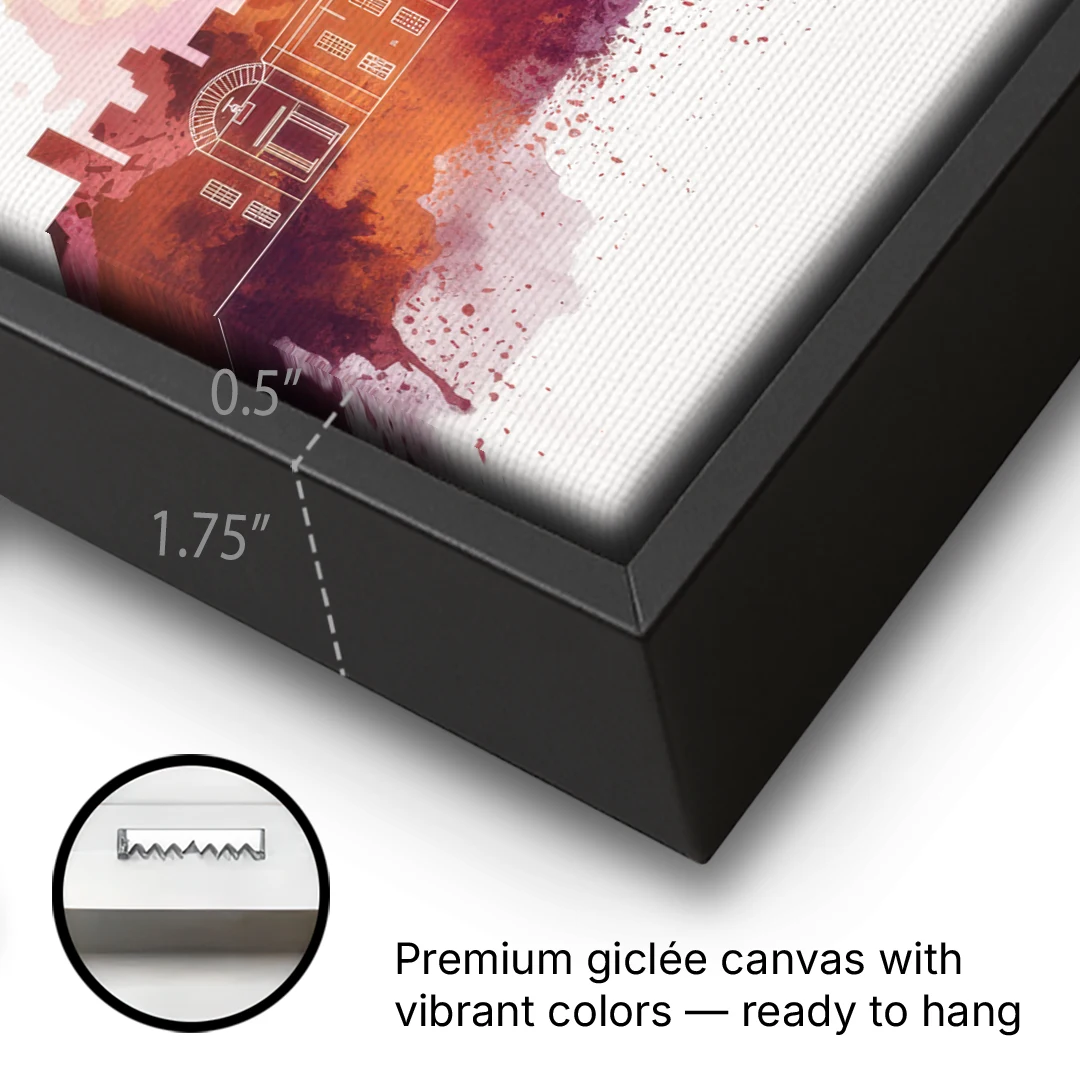 Louisville Sunset Over Skyline - Black Framed Canvas Wall Art - Gallery Wrap Corner
