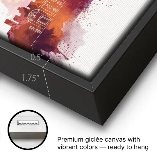 Louisville Sunset Over Skyline - Black Framed Canvas Wall Art - Gallery Wrap Corner