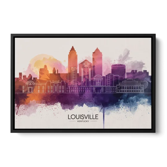 Louisville Sunset Over Skyline - Black Framed Canvas Wall Art - Front