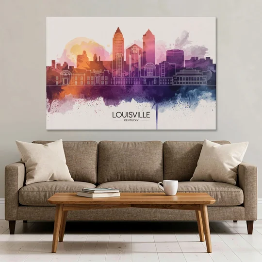 Louisville Sunset Over Skyline - Canvas Wall Art - Sofa - 60x40