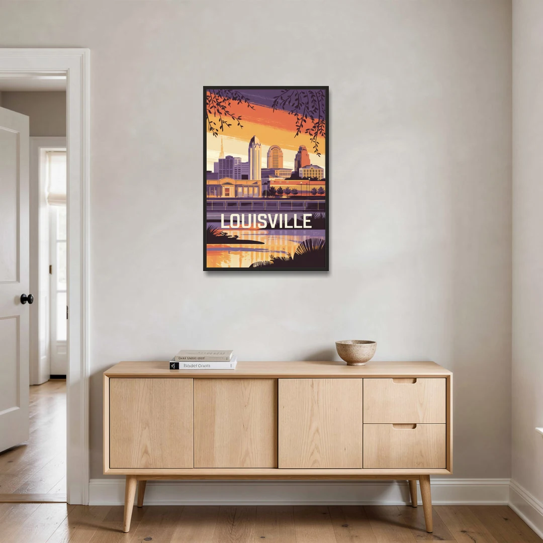 Louisville Urban Charm - Black Framed Canvas Wall Art - Coffee Table - 24x36