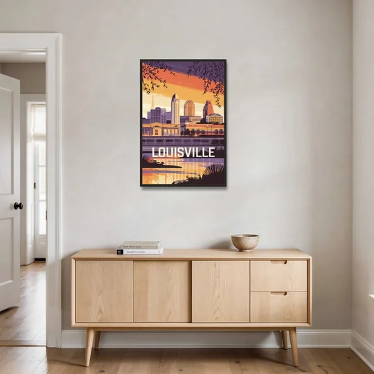 Louisville Urban Charm - Black Framed Canvas Wall Art - Coffee Table - 24x36