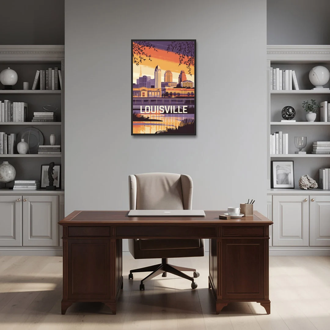 Louisville Urban Charm - Black Framed Canvas Wall Art - Office - 24x36