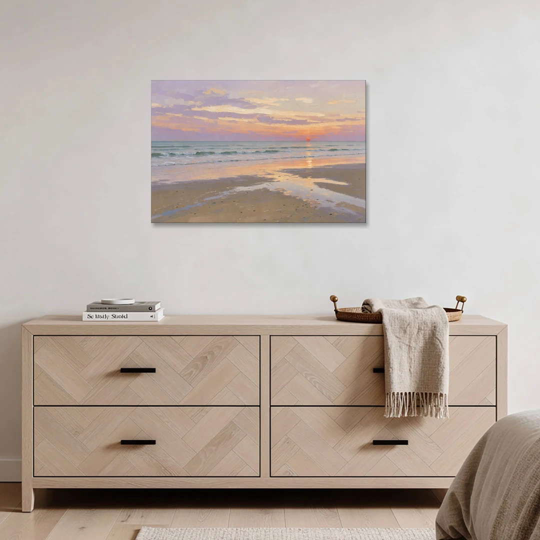 Low Tide Sunset with Lavender Sky - Canvas Wall Art - Coffee Table - 36x24