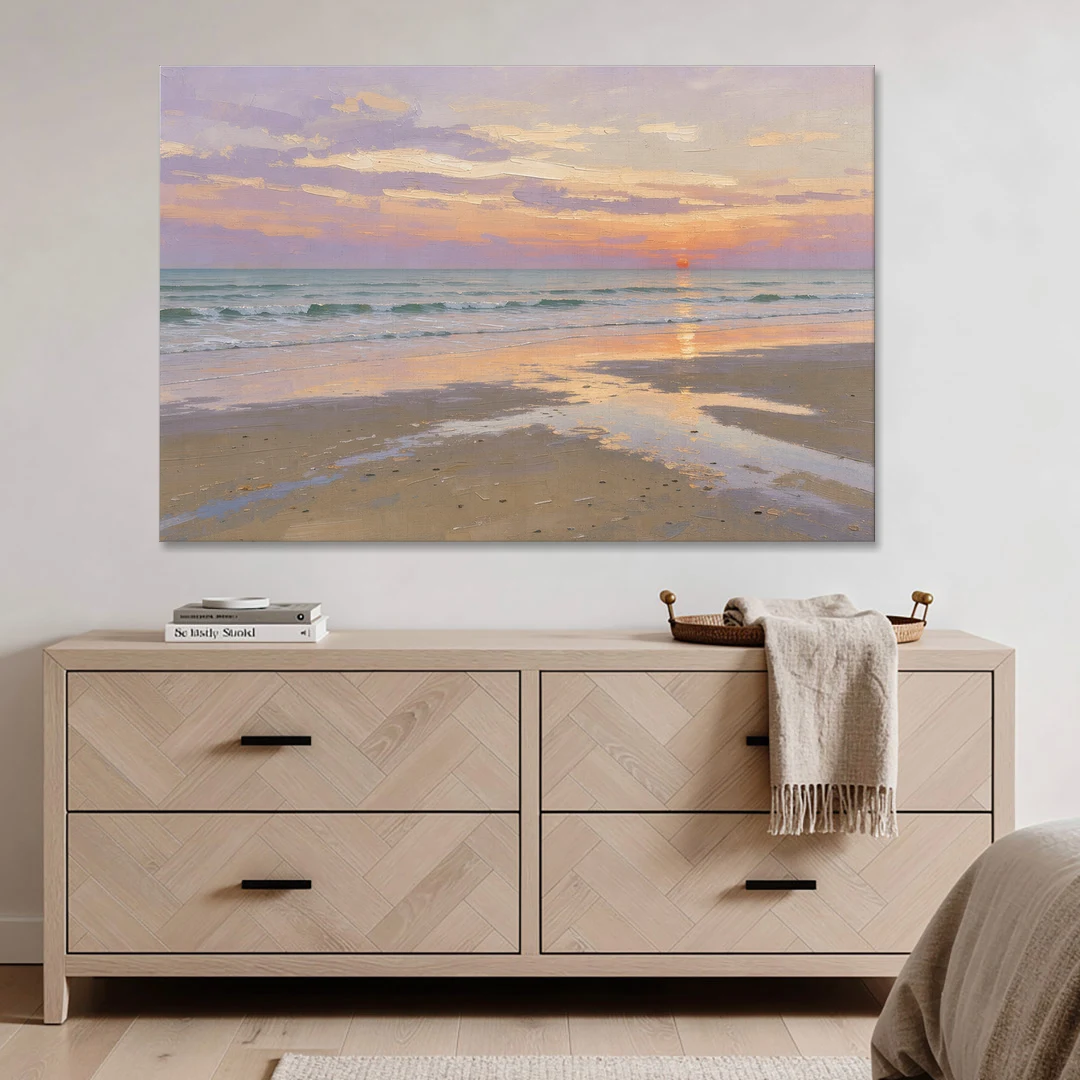 Low Tide Sunset with Lavender Sky - Canvas Wall Art - Coffee Table - 60x40