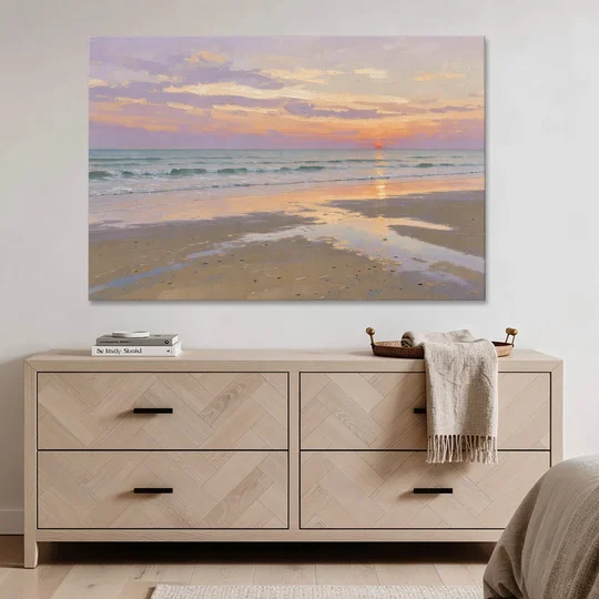 Low Tide Sunset with Lavender Sky - Canvas Wall Art - Coffee Table - 60x40