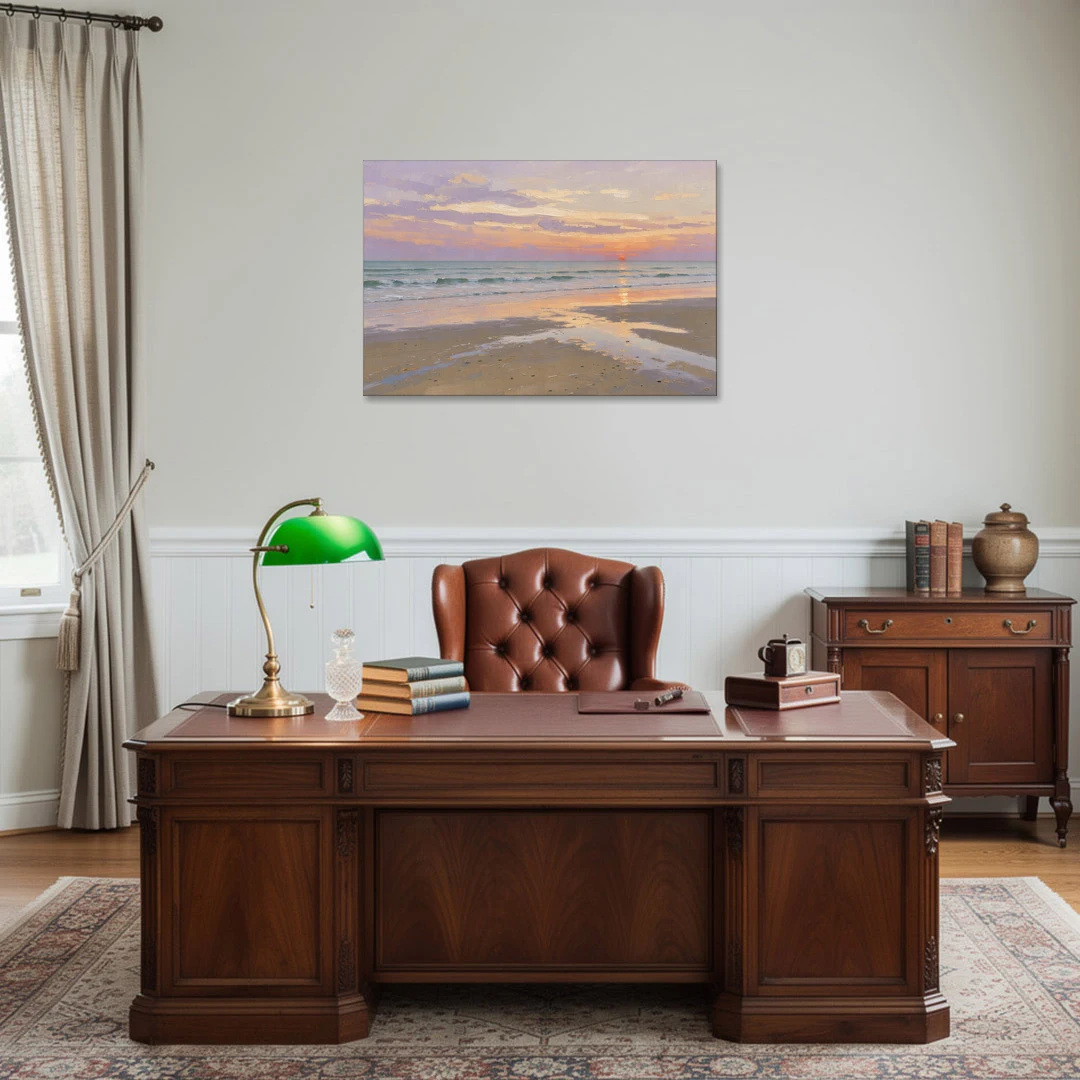 Low Tide Sunset with Lavender Sky - Canvas Wall Art - Office - 36x24