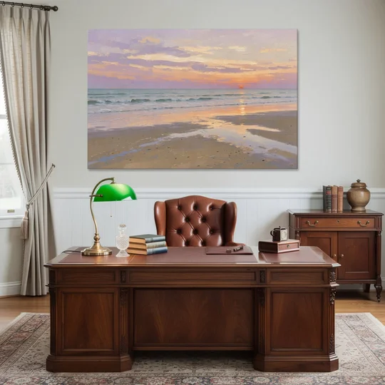 Low Tide Sunset with Lavender Sky - Canvas Wall Art - Office - 60x40