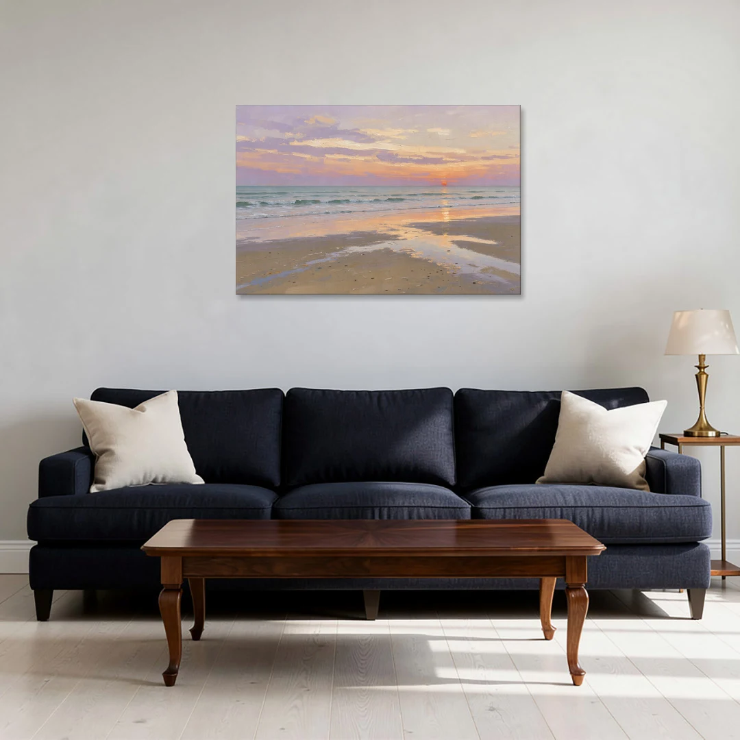 Low Tide Sunset with Lavender Sky - Canvas Wall Art - Sofa - 36x24
