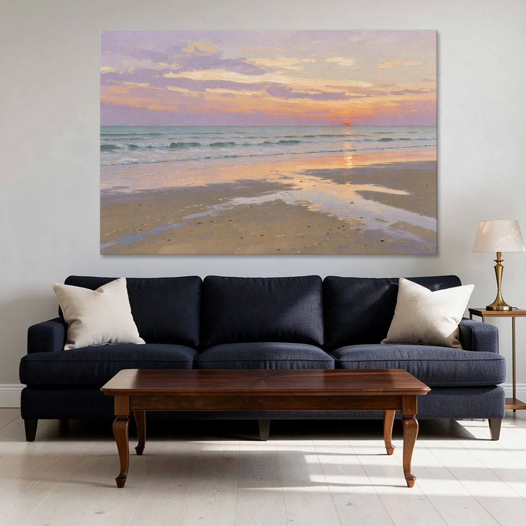 Low Tide Sunset with Lavender Sky - Canvas Wall Art - Sofa - 60x40