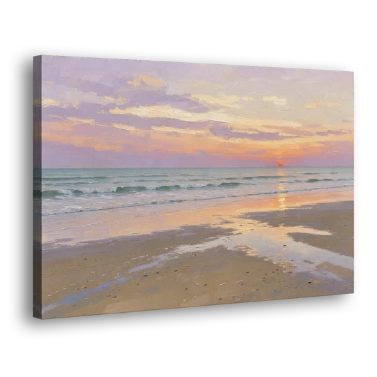 Low Tide Sunset with Lavender Sky - Canvas Wall Art - Side