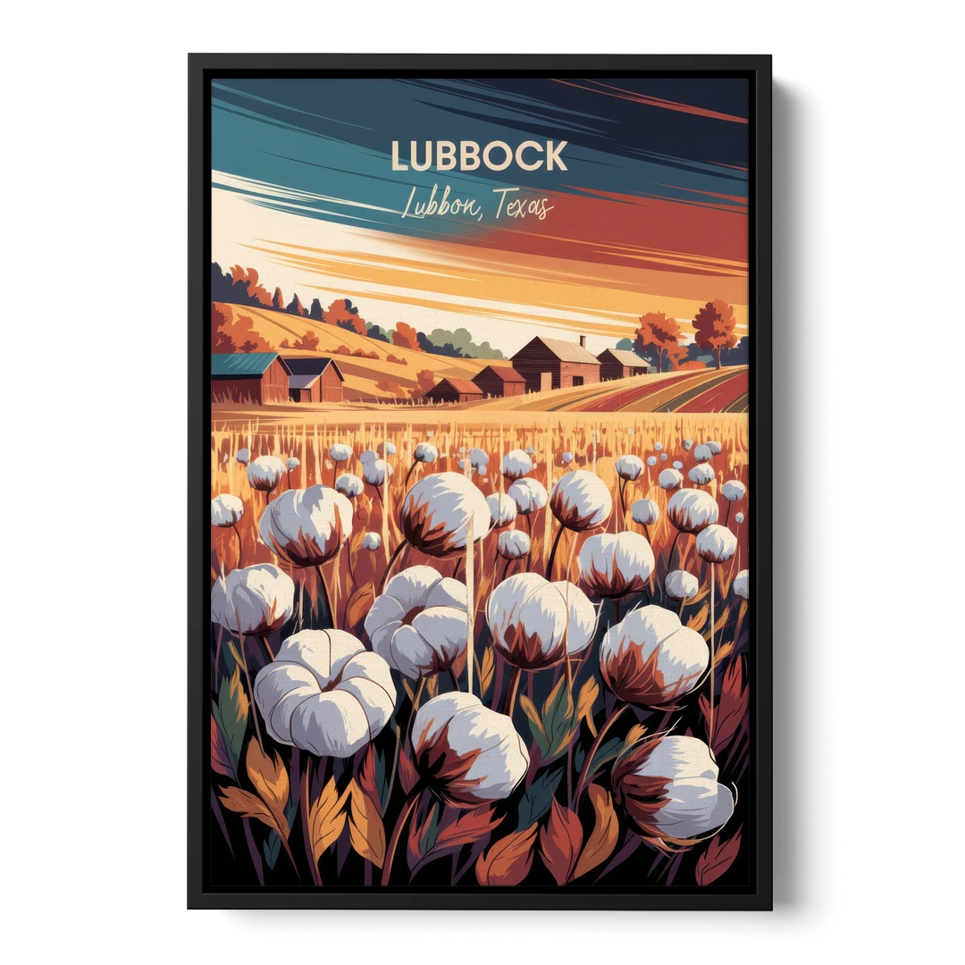 Lubbock Cotton Fields - Black Framed Canvas Wall Art - Front