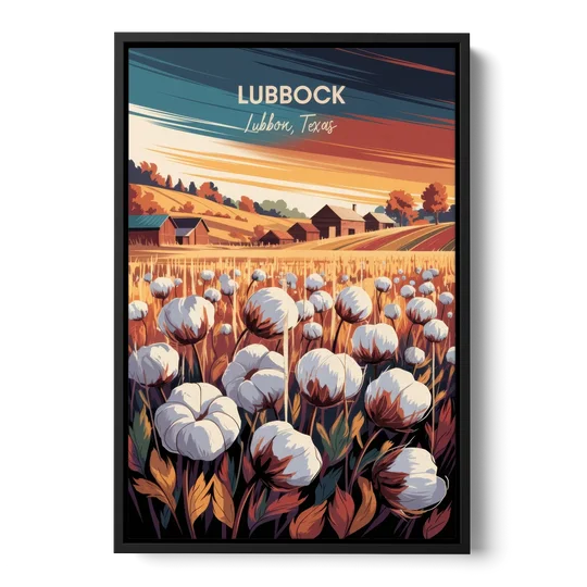 Lubbock Cotton Fields - Black Framed Canvas Wall Art - Front